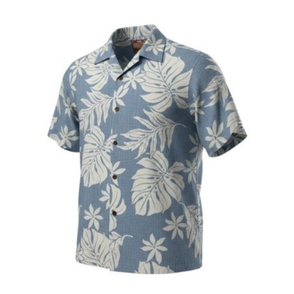 RJC Mens Shirt Large Blue Hawaiian Reverse Print Monstera Leaf Cotton